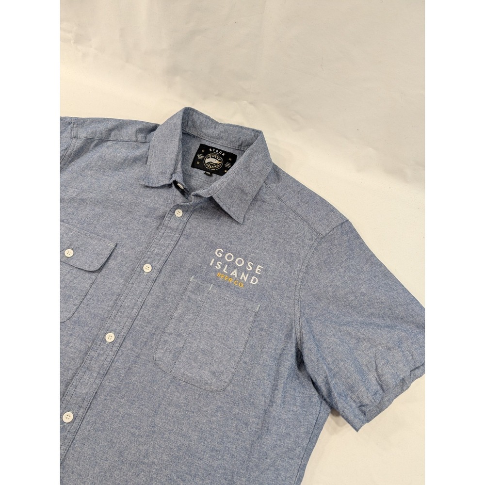 Goose Island Beer Co‎ Womens 2XL Blue Chambeay Short Sleeve Camp Workwear